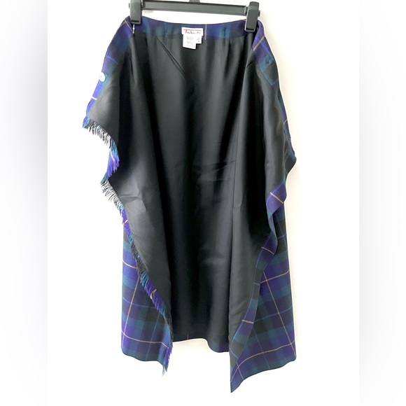 TALBOTS | Plaid Vintage Wool Wrap Long Maxi Skirt Purple Green Fringe Size 4 - Picture 8 of 11